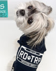 Dog T-Shirt - Shih Tzu Mix wearing Road Trip T-Shirt in black with Road Trip License Plate - against solid white background - Wag Trendz