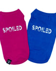 Dog T-Shirt - "Spoiled" - Hot Pink and Royal Blue dog t-shirts - back has SPOILED lettering in white - against solid white background - Wag Trendz