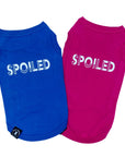 Dog T-Shirt - "Spoiled" - Royal Blue and Hot Pink dog t-shirts - back has SPOILED lettering in white - against solid white background - Wag Trendz