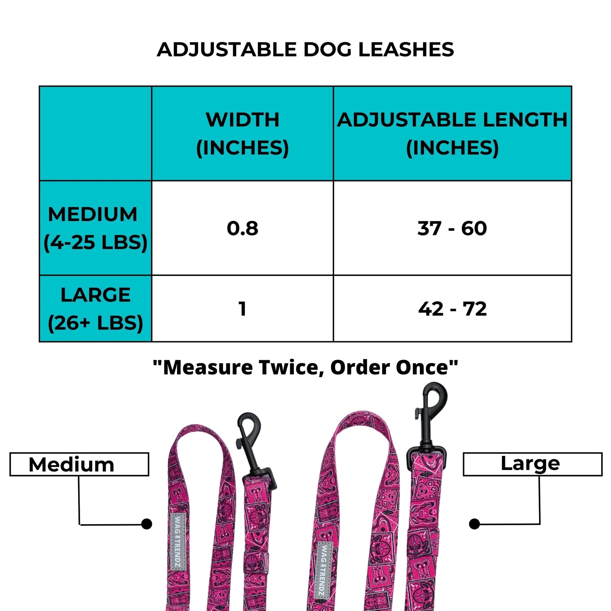 No Pull Dog Harness and Least Set - Downtown Denim - Size Chart - Wag Trendz