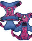 No Pull Dog Harness - with Handle - Bandana Boujee No Pull Dog Harness in Hot Pink with Denim Accents - chest and back view - against solid white background - Wag Trendz