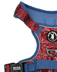 No Pull Dog Harness - with Handle - Red Bandana Boujee No Pull Dog Harness with denim handle and accents - against solid white background - Wag Trendz