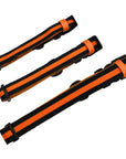 Nylon Dog Collar - 3 black nylon dog collars with bold orange stripe - small, medium and large laying in a line - against a solid white background - Wag Trendz