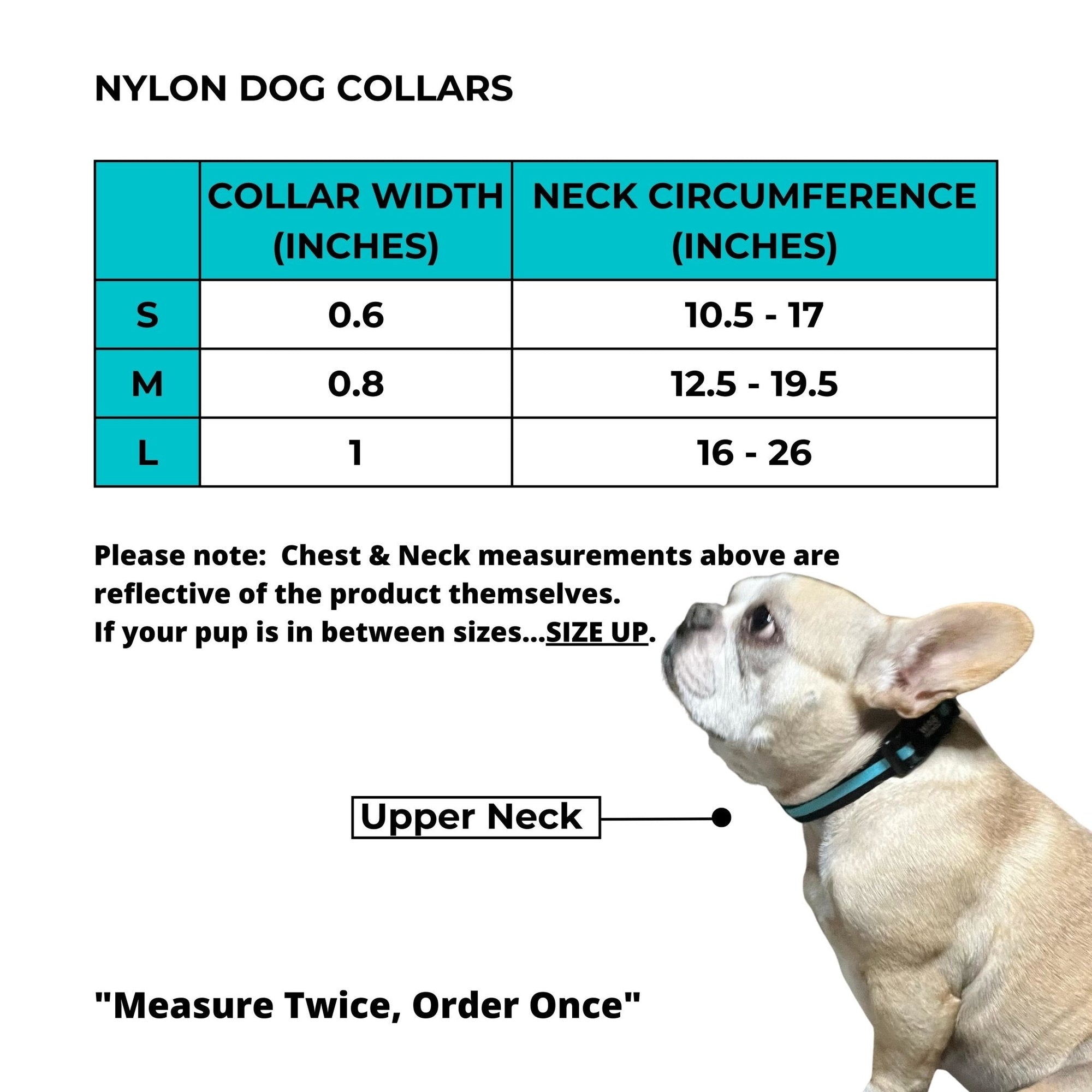 Nylon Dog Collar - Size Chart - Wag Trendz