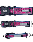 Reflective Dog Collar - Small, Medium and large reflective dog collar in Bandana Boujee in Hot Pink with Denim padded backing - front view - against solid white background - Wag Trendz
